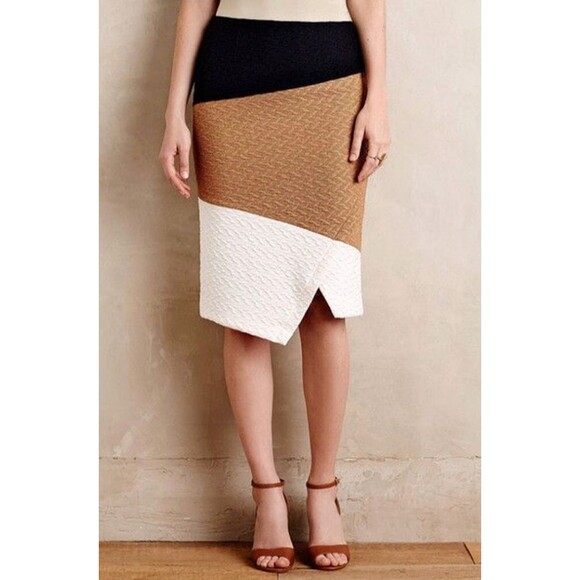HD in Paris Textured Knit Pencil Skirt Womens 4 Asymmetrical Multi Color Block - Picture 3 of 16